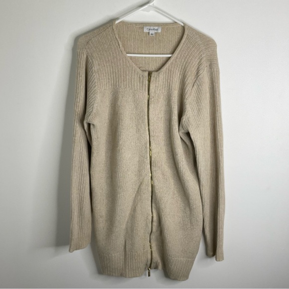 Calvin Klein Beige zip up Cardigan Sweater size large - Picture 1 of 6